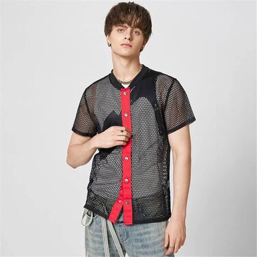 Чоловіча сорочка з мереживом та патчами в стилі American Style, короткий рукав