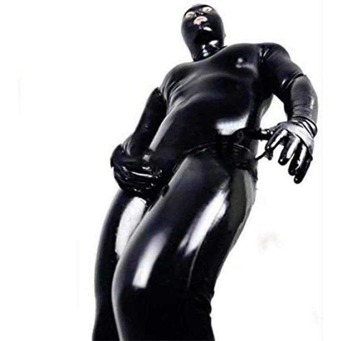 Чоловічий костюм для ролевих ігор з шкіри, чорний, з відкритим носом. Костюм для ролевих ігор, скін-сьют, для чоловіків.