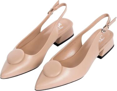 Жіночі туфлі-човники Slingbacks на стійких підборах 4 см, штучна замша, бежеві, розмір 42 EU (вузька нога), модель ML682-0716
