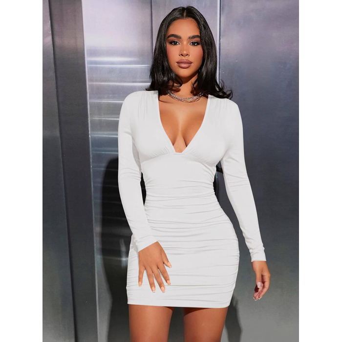 Біла сукня Haibang з V-подібним вирізом, облягаюча, на запах, з рюшами, для вечірок та клубів