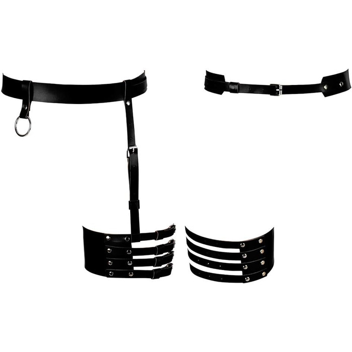 Жіночий шкіряний поясок для панчіх, корсет, боді-кейдж, чорний