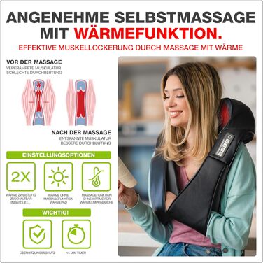 Масажер для шиї та плечей DONNERBERG з функцією прогріву та Shiatsu-масажем, чорний (сертифікований TÜV)