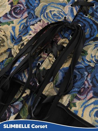 Корсет SLIMBELLE для жінок: корсет у стилі Ренесанс з квітковим принтом, повний бюст, топ-кроп, колір блакитно-рожевий, розмір S