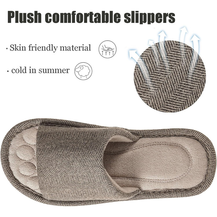 Унісекс домашні капці Dokela з ефектом пам'яті (Memory Foam), дихаючі бавовняні тапочки з відкритим носком, протиковзкі, коричневі, розмір 37/38 EU