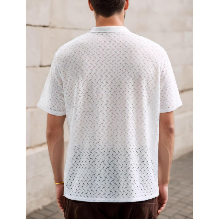 Чоловіча сорочка поло з мереживом AIEOE, колір бежевий, літо, сонцезахисна, вільного крою, розмір S-XXL