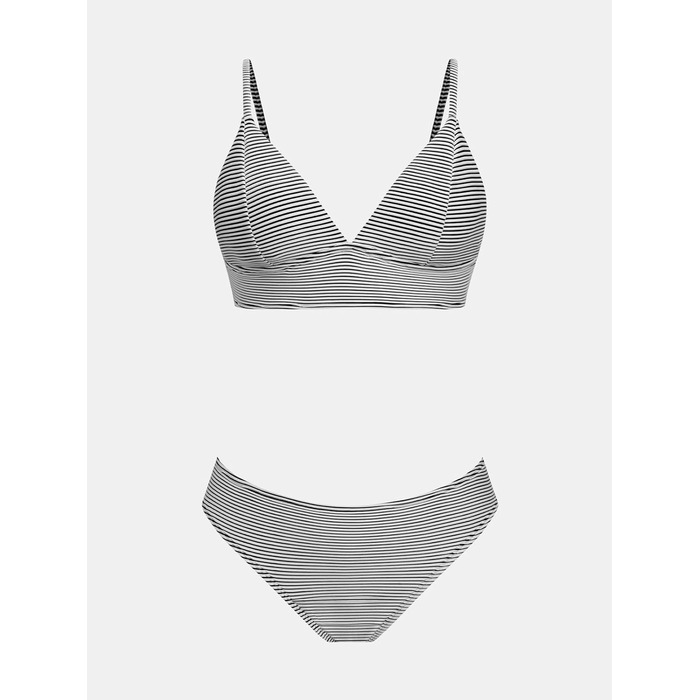 CUPSHE Bikini Set Daen: Роздільний купальник з високою талією та кросоверним бюстгальтером (XL, білий/чорний у смужку)