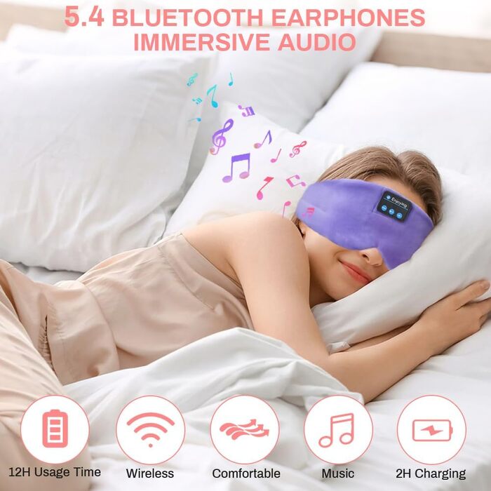 Маска для сну з Bluetooth-навушниками flintronic V5.4, бездротові стереонавушники для сну, медитації та подорожей, фіолетова