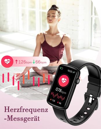 Смарт-годинник для жінок 1.47'' Fitness Tracker: моніторинг пульсу, SpO2, сну, крокомір, відстеження менструального циклу, сповіщення дзвінків та WhatsApp, сумісний з Android та iOS, чорний