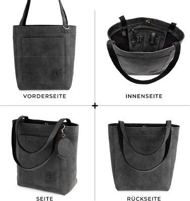 Жіноча шкіряна сумка-шопер Berliner Bags Vintage Seville, класична сумка з ручками (Темно-сіра)