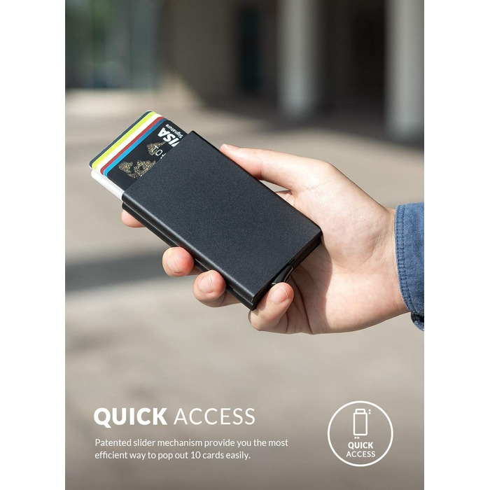Металевий картхолдер VULKIT з RFID/NFC захистом, чоловівий гаманець-портмоне для 10 карт, чорний