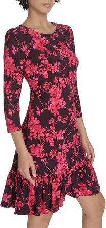 Сукня Tommy Hilfiger Autumn Blossom приталена 3/4 рукав, баклажан/багатобарвна