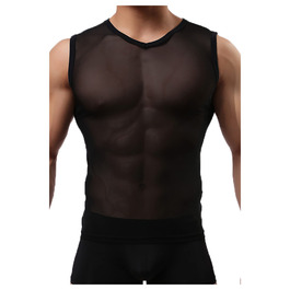 Чоловіча майка-топ з сіткою, прозора мускул-майка без рукавів, чорна, для клубу