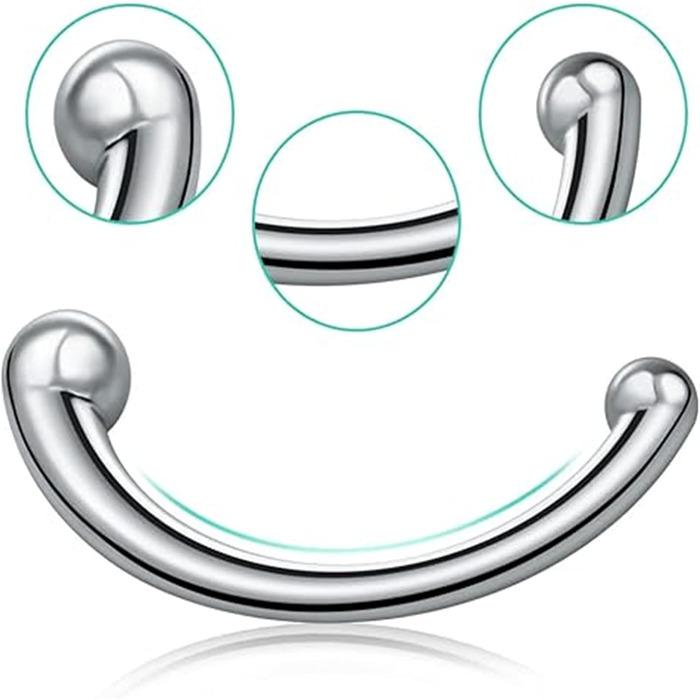 Анальний дildo з нержавіючої сталі з двома наконечниками для пар, масаж G-точки, сталевий фетиш, L, сріблястий