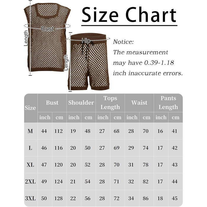 Костюм чоловічий сітчастий AIEOE 2-частинний: шорти та сорочка, розмір M-3X (XXL), колір коричневий