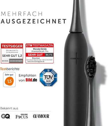 Електрична зубна щітка WonderSmile Schallzahnbürste Pro Ultimate Black: 4 програми, захист IPX8, зарядна станція та смарт-насадка