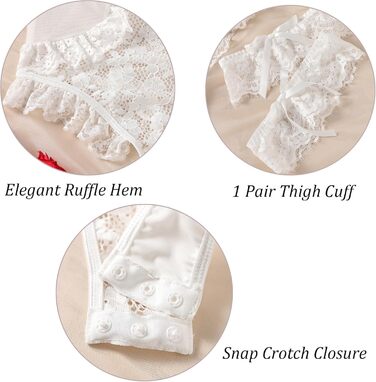 Жіночий боді з квітковою мереживом, babydoll з застібкою спереду, білий. Ідеальний для свята Валентина