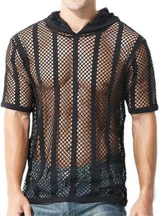 Чоловіча сітчаста сорочка Bollrllr з довгим рукавом: прозора, сексуальна, для вечірок та клубів | Чорний, розмір S