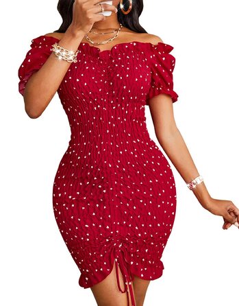 PRETTYGARDEN Сукня-бодікони з відкритими плечима, червона, розмір L, міні, шнурівка, для вечірок та клубів