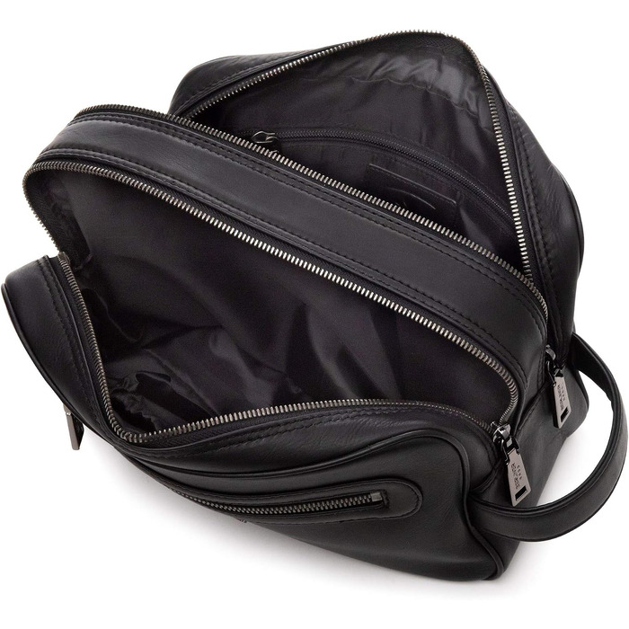 Шкіряна косметичка для подорожей Berliner Bags Vintage Kulturbeutel Max, велика сумка для аксесуарів та гігієни з 2 відділеннями, унісекс — Коричневий/Чорний
