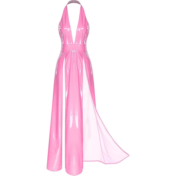 ТіаоБаг: Сукня з ефектом мокрого блиску, без бретелек, з глибоким V-подібним вирізом, з розрізом, рожевого кольору, для дому та вечірок