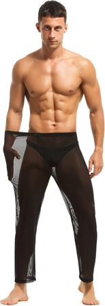 Чоловічі прозорі штани з сітки, нічна сорочка, спідня білизна, штани з нейлону, чоловічі мереживні штани, довгі прозорі штани, чоловічі штани з сітки, штани з тонкої сітки з тюлю, чорний