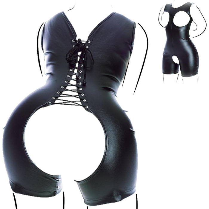 Жіночий шкіряний боді для БДСМ: шкіряний костюм, боді-сукня, аксесуари для рольових ігор, шкіряний ролевий костюм, чорний, XL