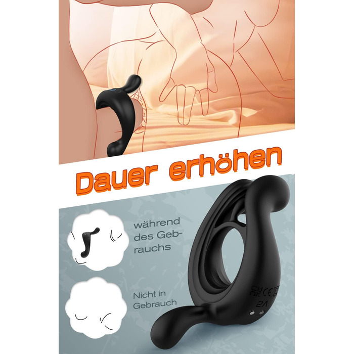 Вібратор для чоловічого статевого органу, кільце-вібратор для пар, масажер для ерекції, чорний