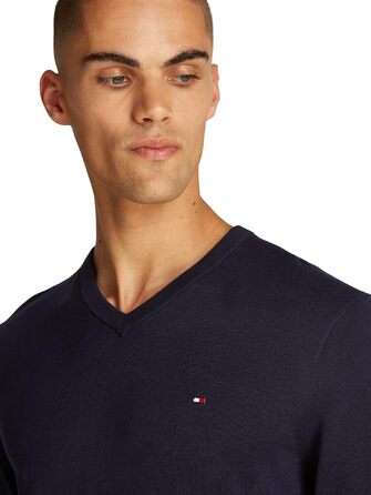 Чоловічий довгорукавий джемпер Tommy Hilfiger з V-подібним вирізом, темно-синій (Desert Sky), розмір S