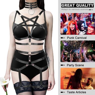 Жіночий корсет-нагрудник з мереживом у стилі панк, повна сітка, чорний. Комплект спідньої білизни з ремінцями, поясом та стрінгами. Ідеально для вечірок, фестивалів та тематичних заходів у стилі готика та раве.