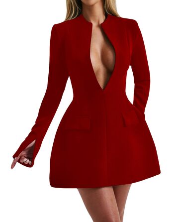 Сукня жіноча LuFeng V-подібний виріз, на блискавці, A-силует, міні, облягаюча, для вечірок, сучасна, чорна (S, червона/для подорожей, однотонна)