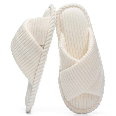 Жіночі домашні капці GOEWY з ефектом пам'яті (Memory Foam), тканинні шлепанці з відкритим носком та бантом, протиковзка підошва, бежеві, розмір 42/43 EU
