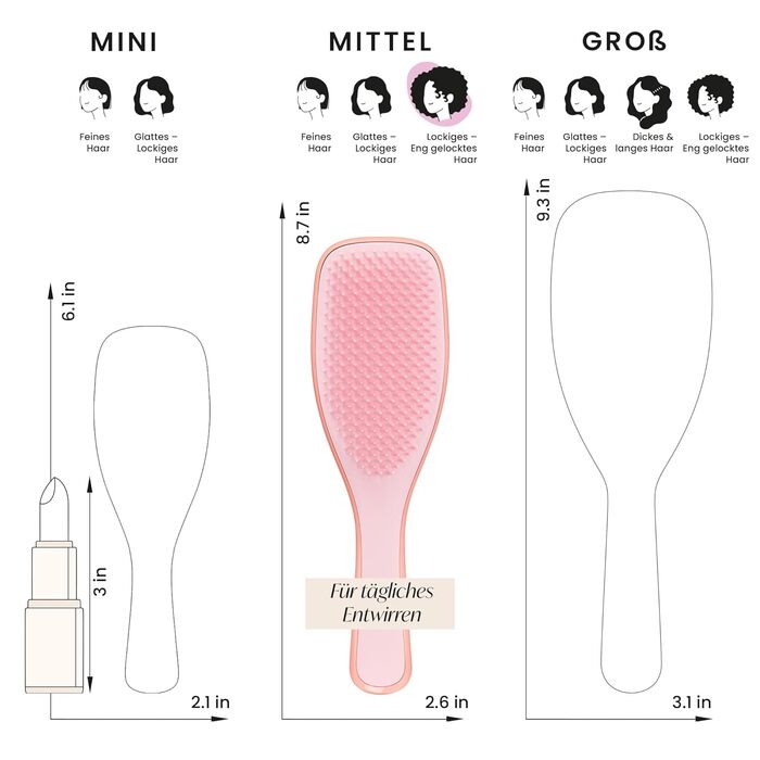 Щітка для волосся Tangle Teezer Ultimate Detangler для кучерявого та жорсткого волосся (типи 3C-4C), розплутуюча, дворівневі щетинки для визначення локонів та зменшення пухнастості, Манго та Рожевий