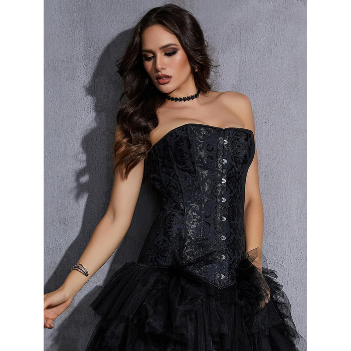 Корсетний топ SLIMBELLE для повного бюсту: готичний корсет з мереживом та шнурівкою, чорний, XL