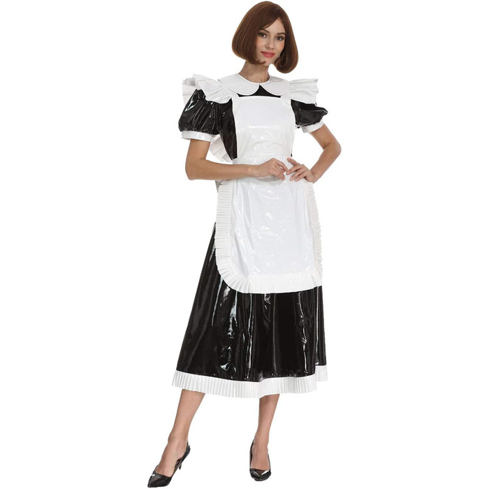 Чорне плаття з ПВХ для косплею/кросдресінгу, уніформа служниці, розмір 3XL