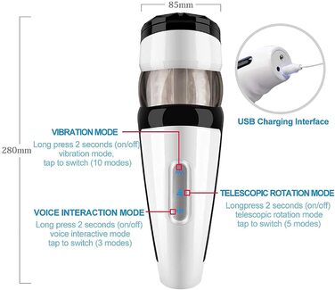 Електричний мастурбатор для чоловіків: чаша з 5 телескопічними функціями та 10 режимами вібрації. Автоматичний стимулятор пеніса, секс-іграшка для чоловіків