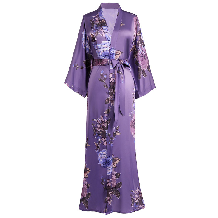 Халат жіночий шовковий максі з квітковим принтом, Babeyond | Халат, кімоно, піжама, для дому
