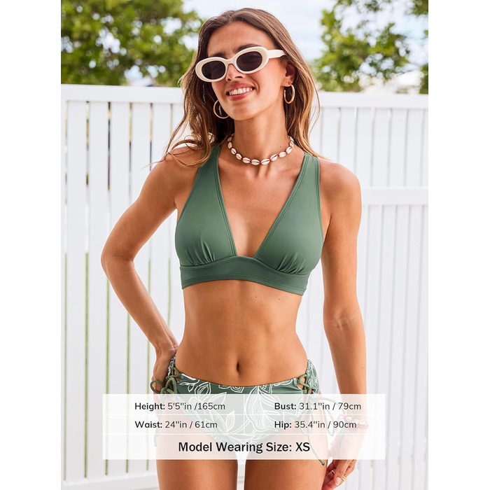 CUPSHE БІКІНІ Daen: Комплект з V-подібним вирізом, шнурівка, низька талія, двокомпонентний купальник, оливково-зелений/блакитний (XS, квітковий Eukalyptusgrün/Weiß)