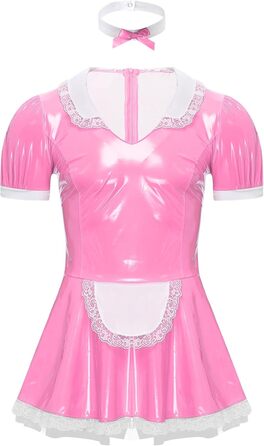 Костюм покоївки FEESHOW для чоловіків з лакового ефекту, костюм покоївки для карнавалу, Хелловіну, косплей (4XL, Рожевий)