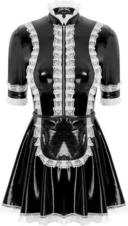 Костюм покоївки Freebily: чорне мереживо, шкіра, мереживний фартух, костюм для карнавалу та Хелловін (XXL)