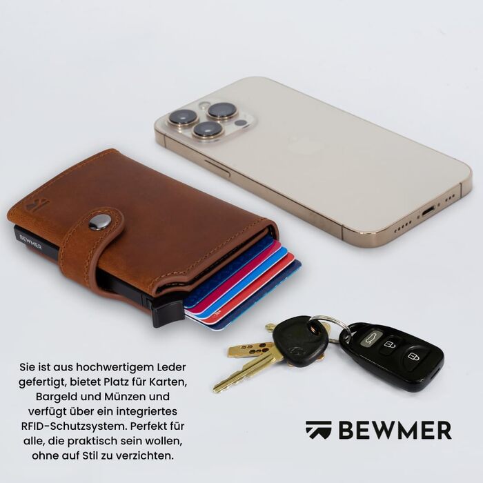 Слім-гаманець BEWMER v2 з RFID-захистом та монетницею для чоловіків та жінок, картхолдер з антиклонінгом для купюр та 9 кредитних карток (Кофе-чорний)
