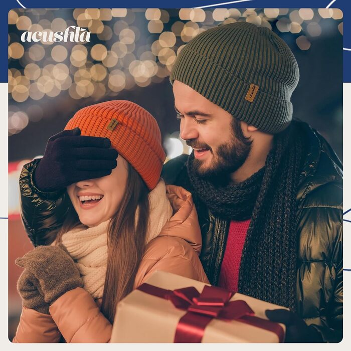 Зимова шапка-біні ACUSHLA з 100% мериносової вовни, oversize шапка в’язана для чоловіків та жінок, помаранчева (розмір M-L)