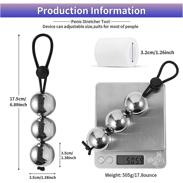 Кільце для статевого члена Qiyasex з регульованою вагою, металеві намистини, кільце для яєчок, розтягувач яєчок, натягувач статевого члена, іграшки для чоловіків (1 комплект)