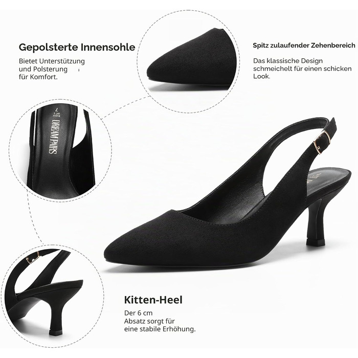 Жіночі туфлі-човники Dream Pairs Slingback на підборах, чорна замша, розмір 41 EU