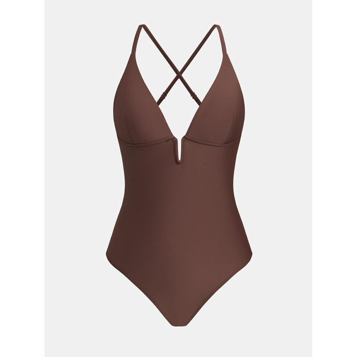 CUPSHE Купальник жіночий з V-подібним вирізом, глибоким вирізом на спині, з перехрещуванням на спині, фігуроформний, цілісний, колір шоколадний (S)
