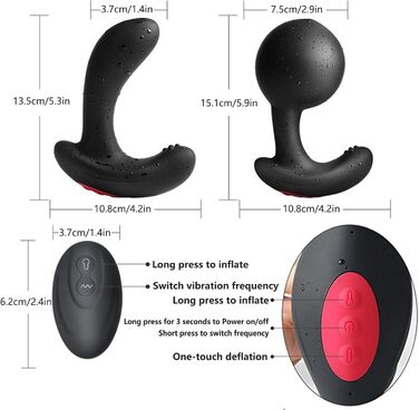 Надувний анальний вібратор з пультом дистанційного керування. 10 режимів вібрації, стимуляція G-точки та простати. Іграшки для дорослих для чоловіків, жінок, пар