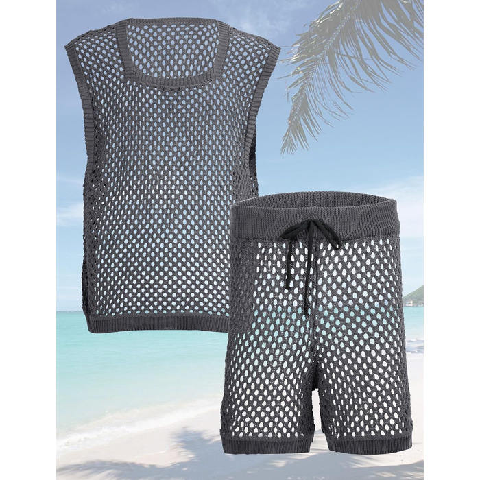 Костюм-сет чоловічий AIEOE з сітки (короткі шорти та сорочка), сірий, розмір 3XL