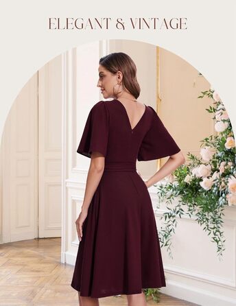 Сукня коктейльна Bbonlinedress жіноча з коротким рукавом, довжини міді, бордового кольору з поясом, для вечірок та весіль