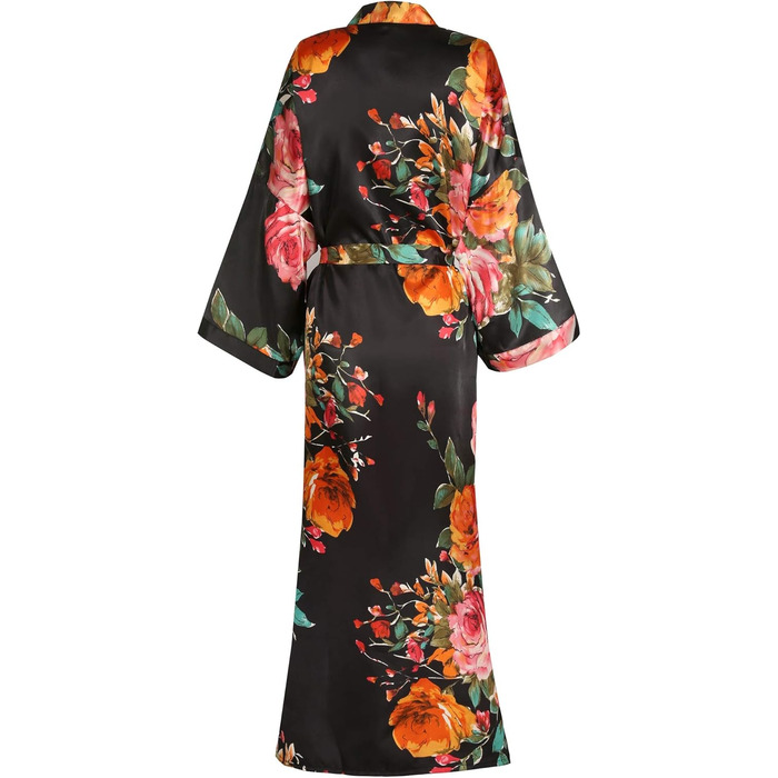 Жіночий халат goodmansam, довгий, квітковий сатин, кімоно, весільний, для нареченої, нічний, XL-XXL, чорний