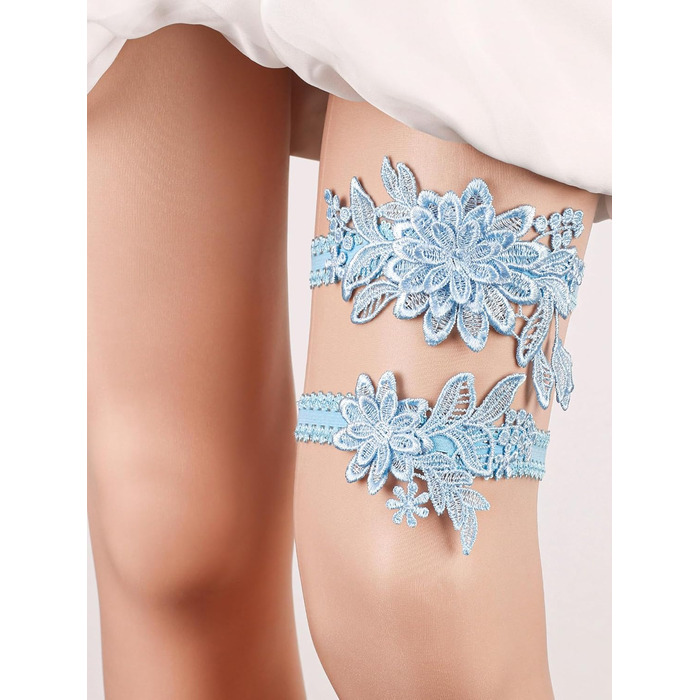 Жінські мереживні стрічки-тримачі для панчіх YUEKOPOU. 1 пара мереживних стрічок для наречених, весільних аксесуарів, костюмів, вечірок. Колір: світло-блакитний