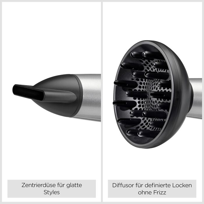 Фен для волосся BaByliss Cosmos D580DE з дифузором, 2100 Вт, іонізація, 3 температурних та 2 режими обдуву, сріблястий (Satined Cosmic Grey)